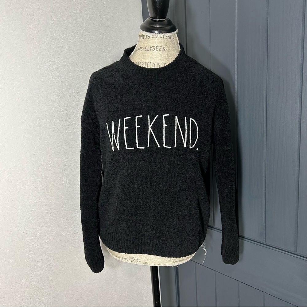 Rae Dunn Black “Weekend” Pullover Sweater